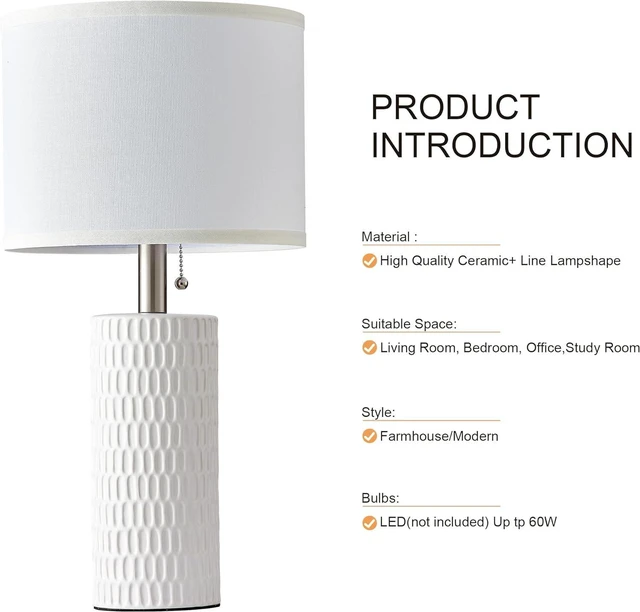 Alt view image 6 of 6 - 20" Modern Ceramic Table Lamps Set of 2, Lamps for Bedroom, White