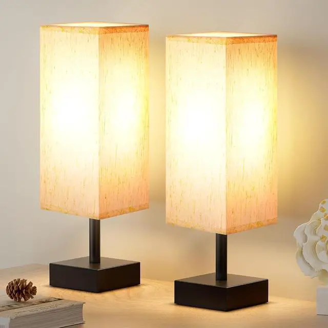 Main image of aooshine Beige Bedroom Table Lamp Set - Bedside Lamps for Nightstand Set of 2, Minimalist Lamps for Desk, Dorm, Kids Room, Bulb Not Included