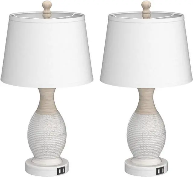Alt view image 2 of 7 - PARTPHONER Table Lamps Set of 2, Bedside Touch Lamp with USB C+A Charging Ports, Side Table Lamp with White Fabric Shade (LED Bulbs Included)