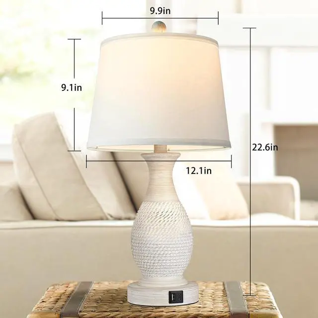 Alt view image 6 of 7 - PARTPHONER Table Lamps Set of 2, Bedside Touch Lamp with USB C+A Charging Ports, Side Table Lamp with White Fabric Shade (LED Bulbs Included)