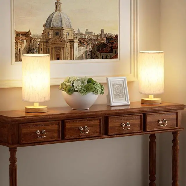 Alt view image 3 of 7 - Fenmzee Small Lamps Set of 2 - Inline Control, Bedside Table Lamp for Bedroom with 3000K A15 LED Blub, Easy Assembly (Cream Shade - Wood Base Set of 2, 9" Inline Control)