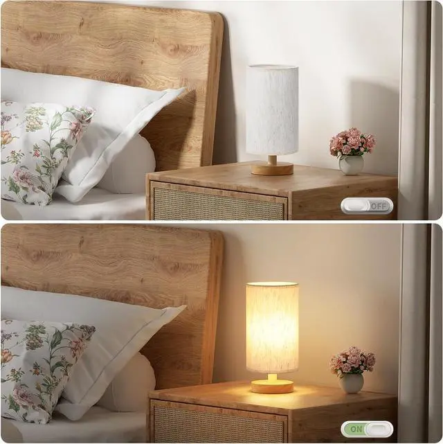 Alt view image 6 of 7 - Fenmzee Small Lamps Set of 2 - Inline Control, Bedside Table Lamp for Bedroom with 3000K A15 LED Blub, Easy Assembly (Cream Shade - Wood Base Set of 2, 9" Inline Control)