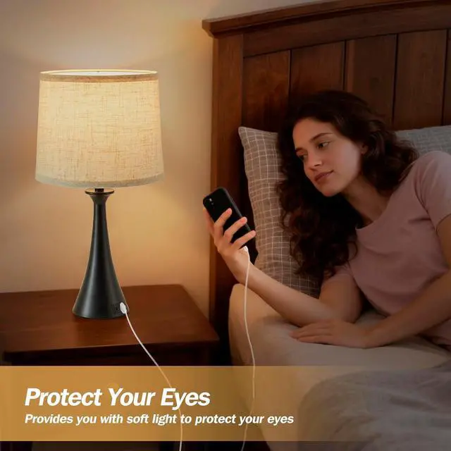 Alt view image 5 of 7 - Touch Table Lamp for Living Room Bedroom, 21" Table Lamps Set of 2 with USB C+A Ports, Touch Bedside Lamps for Nightstand with 3 Way Dimmable, 2 LED Bulbs Included, Black