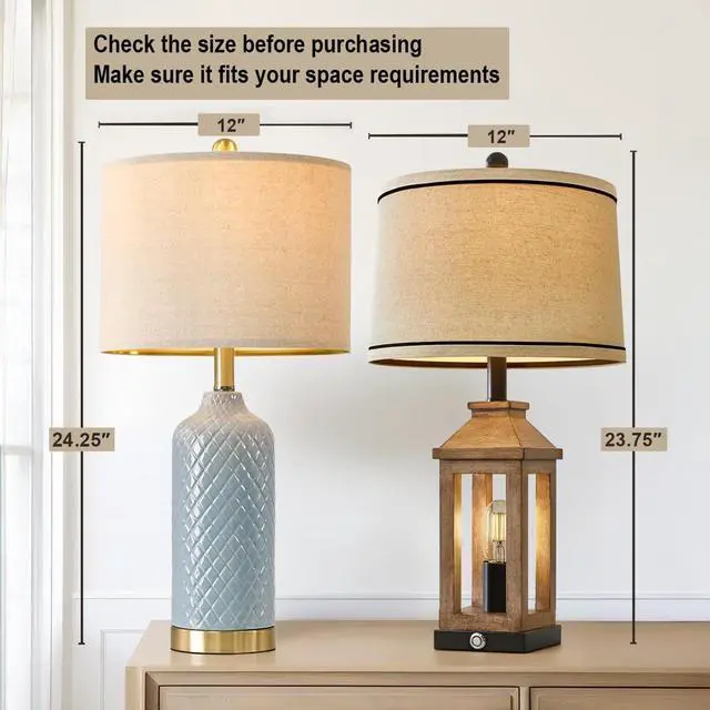 Alt view image 2 of 7 - 24.25" Modern Ceramic Blue Table Lamps Set of 2 for Living Room, Farmhouse, Bedside, Coastal Bedroom, Side & End Tables