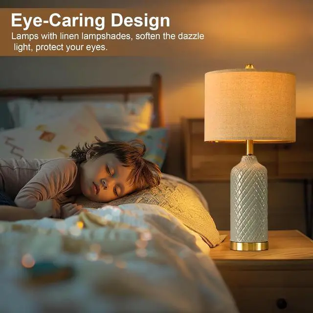 Alt view image 4 of 7 - 24.25" Modern Ceramic Blue Table Lamps Set of 2 for Living Room, Farmhouse, Bedside, Coastal Bedroom, Side & End Tables