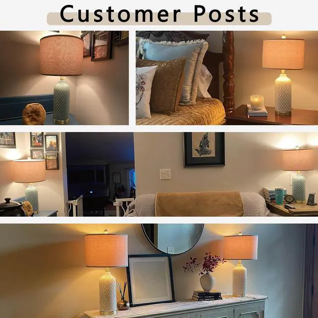 Alt view image 5 of 7 - 24.25" Modern Ceramic Blue Table Lamps Set of 2 for Living Room, Farmhouse, Bedside, Coastal Bedroom, Side & End Tables