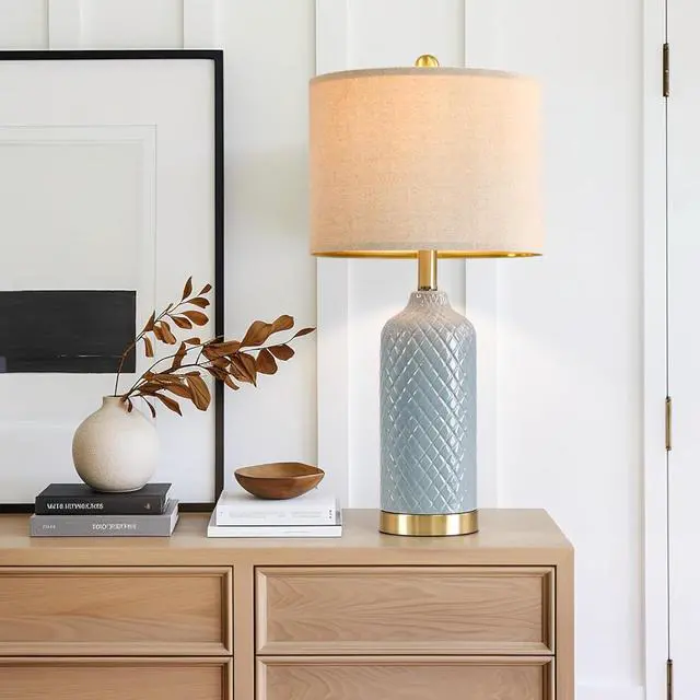 Alt view image 6 of 7 - 24.25" Modern Ceramic Blue Table Lamps Set of 2 for Living Room, Farmhouse, Bedside, Coastal Bedroom, Side & End Tables