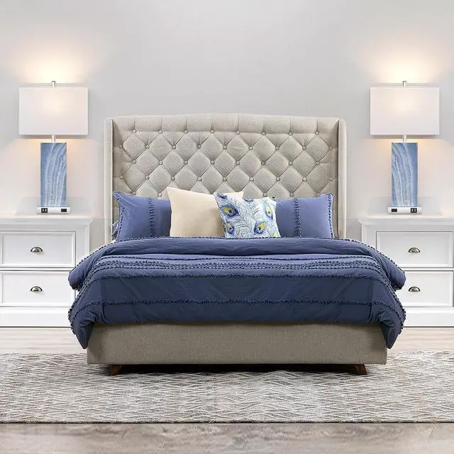 Alt view image 6 of 7 - Touch Control Table Lamps with White Fabric Shade Set of 2, 3-Way Dimmable Modern Ceramic Blue Nightstand Bedside Lamp with 2 USB Ports 1 AC Outlet for Living Room, Bedroom (LED Bulbs Included)