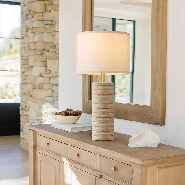 Alt view image 3 of 7 - PoKat 27" Stone-Like Farmhouse Ceramic Table Lamps Set of 2 for Bedroom, Boho Nightstands Lamps for Night Stands, Distressed Beige Bedside Lamps with Natural Textured for Living Room, Sand-Colored