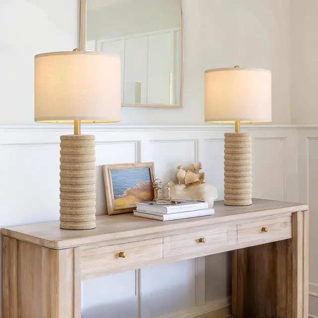 Alt view image 5 of 7 - PoKat 27" Stone-Like Farmhouse Ceramic Table Lamps Set of 2 for Bedroom, Boho Nightstands Lamps for Night Stands, Distressed Beige Bedside Lamps with Natural Textured for Living Room, Sand-Colored