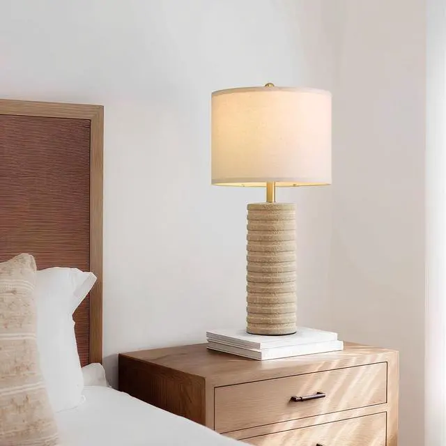 Alt view image 6 of 7 - PoKat 27" Stone-Like Farmhouse Ceramic Table Lamps Set of 2 for Bedroom, Boho Nightstands Lamps for Night Stands, Distressed Beige Bedside Lamps with Natural Textured for Living Room, Sand-Colored