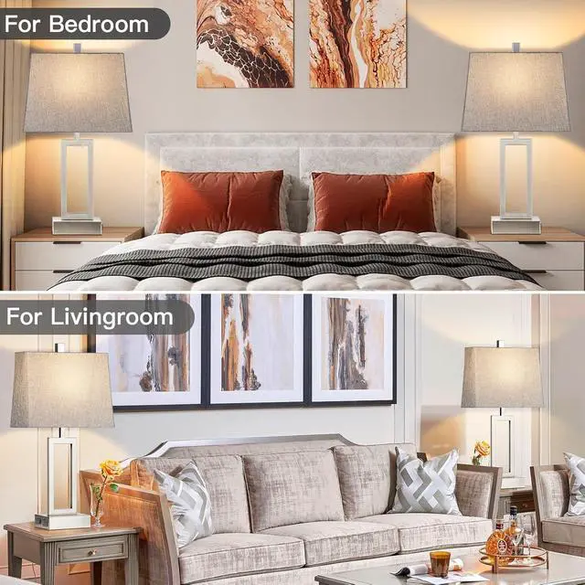 Alt view image 5 of 7 - Touch Control Table Lamps Set of 2, Modern Silver Bedside Lamps with USB A+C Ports & AC Outlet, 3 Way Dimmable Contemporary Nightstand Lamps for Bedroom Living Room(LED Bulb Included)