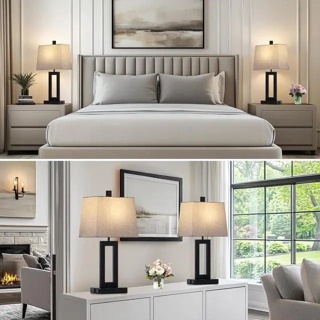 Alt view image 7 of 7 - Touch Control Table Lamp Set of 2, Modern Black Bedside Lamps with USB C+A Ports & AC Outlet, 3 Way Dimmable Bedroom Lamps for Night Stands Bedroom Living Room,Nightstand Lamp