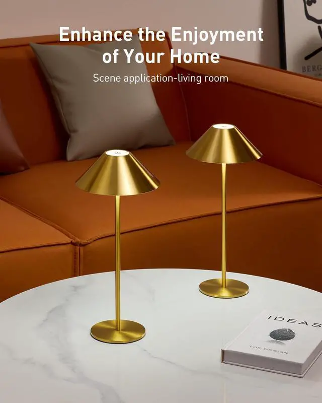 Alt view image 6 of 7 - Bojim Gold Cordless Lamp Set of 2, Rechargeable Touch Table Lamps with 3 Color Dimming, Portable Wireless Lamps for Reading/Home Decor