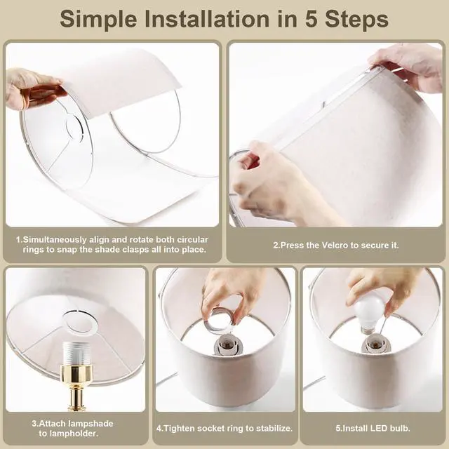 Alt view image 6 of 7 - 18.5" Table Lamp Set of 2 for Living Room Bedroom, Bedside Lamps for Night Stands, Desk Nightstand Lamp Dimmable, Modern Linen Cream Ceramic Lamps