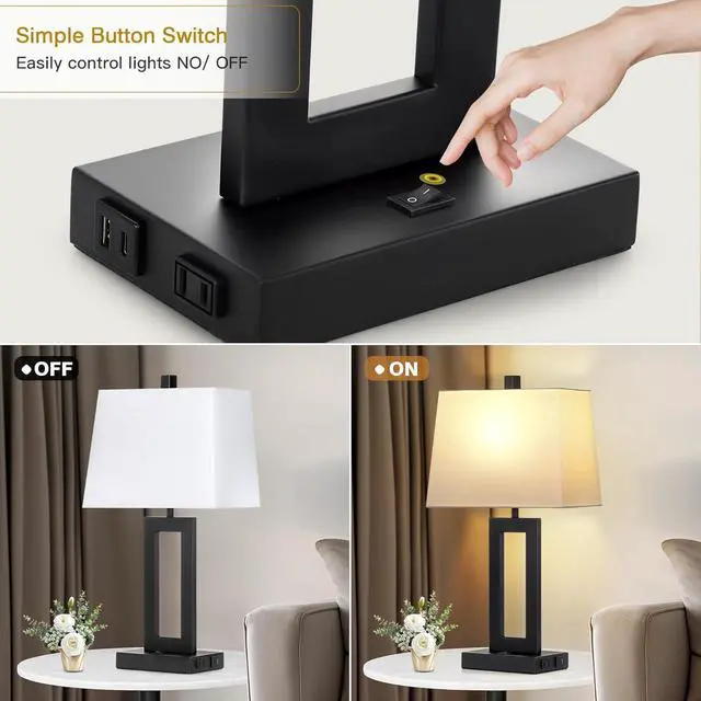 Alt view image 5 of 7 - Table Lamp Set of 2 with USB C+A Ports & AC Outlet, Bedside Lamps, Modern Bedroom Lamps, Black Lamps for Night Stands Bedroom Living Room,Nightstand Lamp