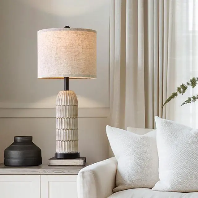 Alt view image 2 of 7 - OYEARS 26.5" Table Lamps Set of 2 - Bedside Lamp with USB A+C Charging Ports,Rustic,Perfect for Nightstands and Bedrooms,Black