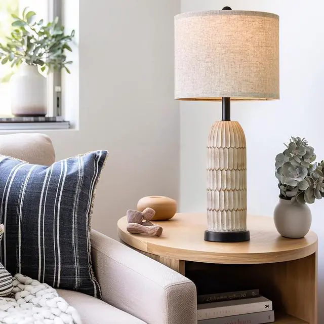 Alt view image 3 of 7 - OYEARS 26.5" Table Lamps Set of 2 - Bedside Lamp with USB A+C Charging Ports,Rustic,Perfect for Nightstands and Bedrooms,Black