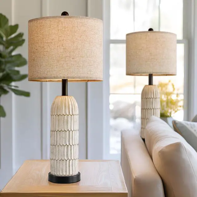 Alt view image 4 of 7 - OYEARS 26.5" Table Lamps Set of 2 - Bedside Lamp with USB A+C Charging Ports,Rustic,Perfect for Nightstands and Bedrooms,Black