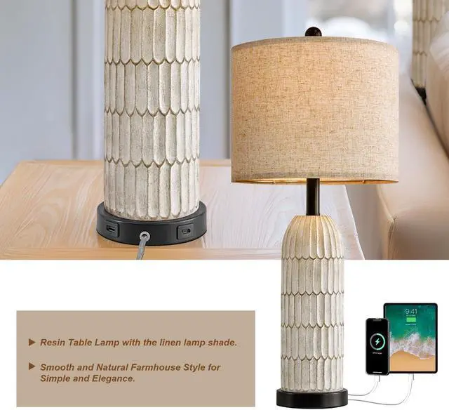 Alt view image 7 of 7 - OYEARS 26.5" Table Lamps Set of 2 - Bedside Lamp with USB A+C Charging Ports,Rustic,Perfect for Nightstands and Bedrooms,Black