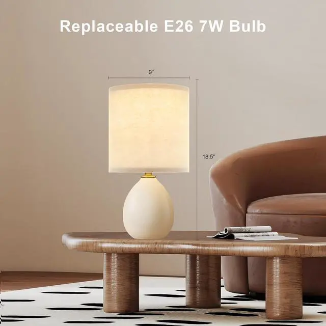 Alt view image 4 of 7 - 18.5" Table Lamp Set of 2 for Living Room Bedroom, Bedside Lamps for Night Stands, Desk Nightstand Lamp Dimmable, Modern Linen Cream Ceramic Lamps