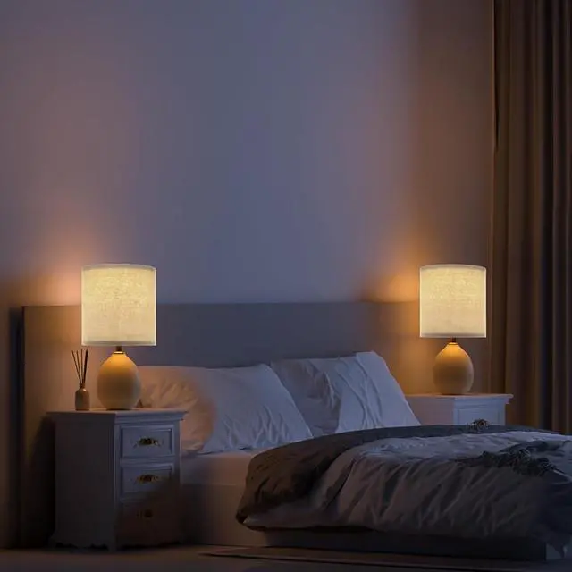 Alt view image 7 of 7 - 18.5" Table Lamp Set of 2 for Living Room Bedroom, Bedside Lamps for Night Stands, Desk Nightstand Lamp Dimmable, Modern Linen Cream Ceramic Lamps