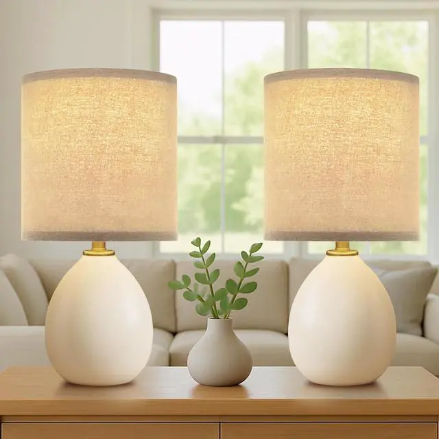 Main image of 18.5" Table Lamp Set of 2 for Living Room Bedroom, Bedside Lamps for Night Stands, Desk Nightstand Lamp Dimmable, Modern Linen Cream Ceramic Lamps