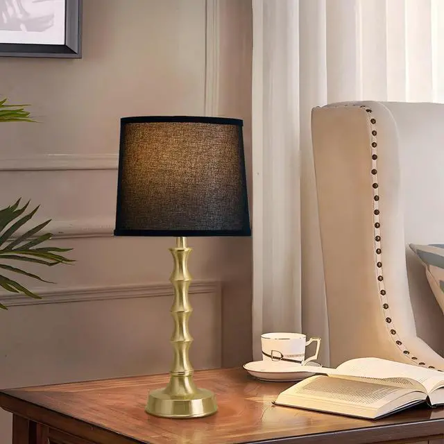 Alt view image 2 of 7 - 24" Small Black Lamp for Bedroom, Black Gold Table Lamps for Living Room Set of 2, Retro Gold Lamps for Nightstand Set of 2, Retro Small Table Lamp for Sofa Table, Nursery, Small Reading Lamps