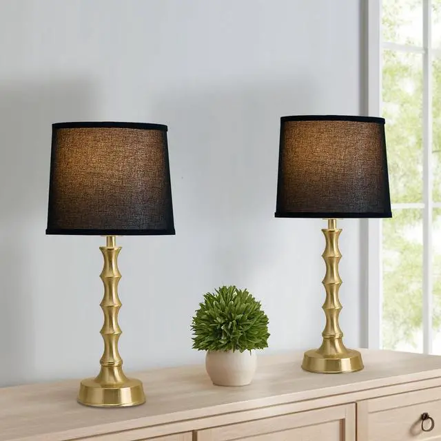 Alt view image 6 of 7 - 24" Small Black Lamp for Bedroom, Black Gold Table Lamps for Living Room Set of 2, Retro Gold Lamps for Nightstand Set of 2, Retro Small Table Lamp for Sofa Table, Nursery, Small Reading Lamps