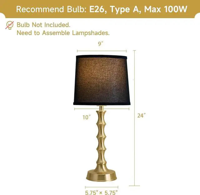 Alt view image 3 of 7 - 24" Small Black Lamp for Bedroom, Black Gold Table Lamps for Living Room Set of 2, Retro Gold Lamps for Nightstand Set of 2, Retro Small Table Lamp for Sofa Table, Nursery, Small Reading Lamps