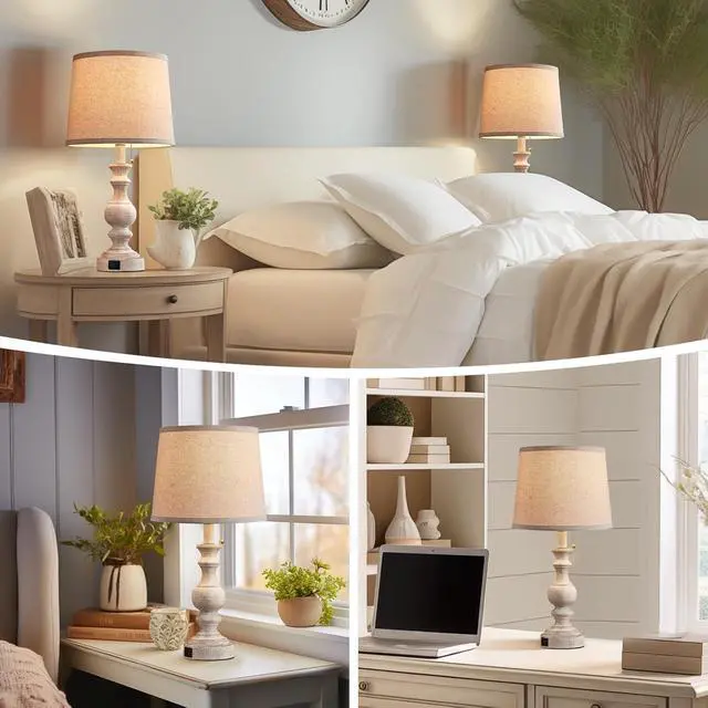 Alt view image 2 of 7 - Table Lamp for Bedroom Set of 2 Farmhouse Bedside Lamps for Nightstand with USB C+A Charging Ports Traditional Table Lamps for Living Room - Pull Chain Switch, Bulbs Not Included