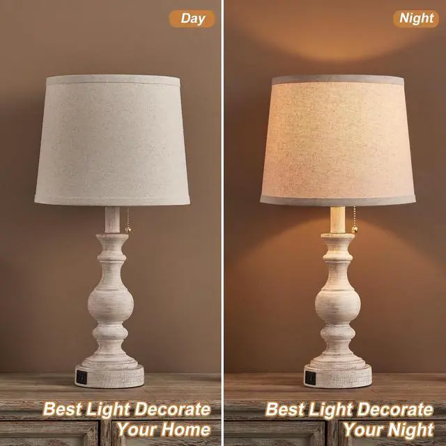 Alt view image 7 of 7 - Table Lamp for Bedroom Set of 2 Farmhouse Bedside Lamps for Nightstand with USB C+A Charging Ports Traditional Table Lamps for Living Room - Pull Chain Switch, Bulbs Not Included