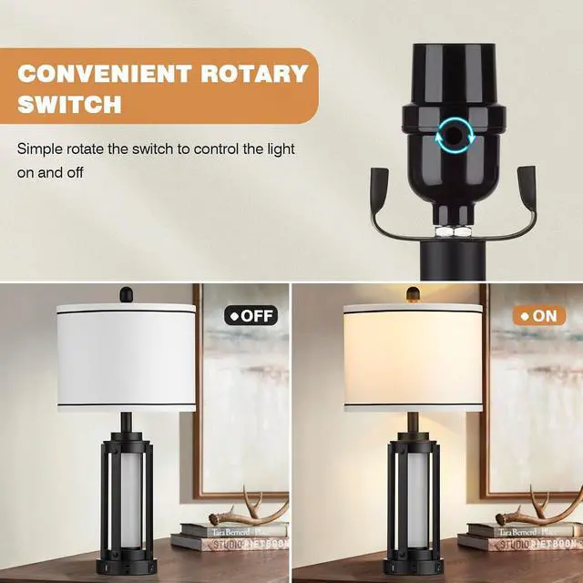 Alt view image 6 of 7 - Industrial Table Lamps Set of 2, Modern Beside Lamp with USB A+C Charging Ports & AC Outlet, Rustic Nightstand Lamp with LED Night Light for Living Room Bedroom End Table Entryway Black Bulbs Included