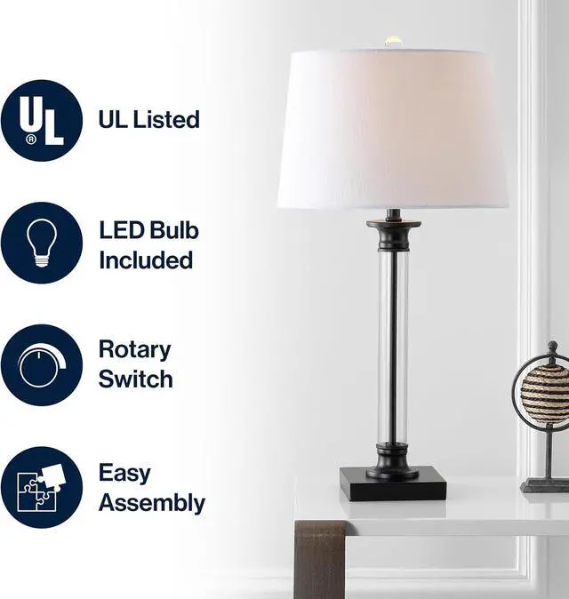 Alt view image 3 of 7 - JONATHAN Y JYL1008A-SET2 Set of 2 Table Lamps Mason 30" Glass and Metal LED Table Lamp Bedside Desk Nightstand Lamp for Bedroom Living Room Office College Bookcase LED Bulbs Included, Black/Clear