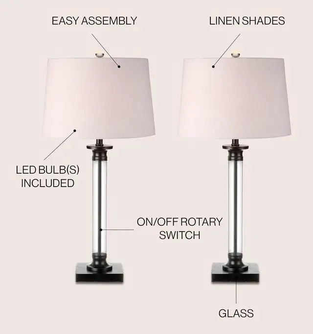 Alt view image 2 of 7 - JONATHAN Y JYL1008A-SET2 Set of 2 Table Lamps Mason 30" Glass and Metal LED Table Lamp Bedside Desk Nightstand Lamp for Bedroom Living Room Office College Bookcase LED Bulbs Included, Black/Clear