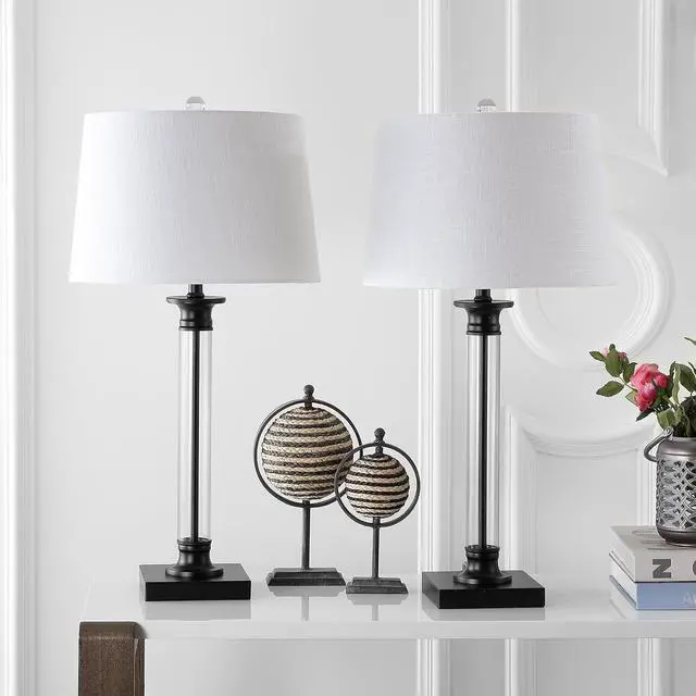 Alt view image 7 of 7 - JONATHAN Y JYL1008A-SET2 Set of 2 Table Lamps Mason 30" Glass and Metal LED Table Lamp Bedside Desk Nightstand Lamp for Bedroom Living Room Office College Bookcase LED Bulbs Included, Black/Clear