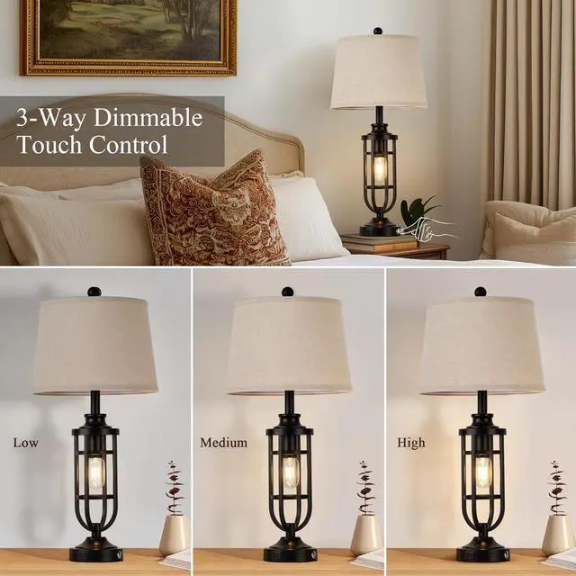 Alt view image 3 of 6 - 28" Table Lamps for Living Room Set of 2, Farmhouse Lamps for Night Stands with USB A+C, Bedside Lamps for Bedroom End Tables, Bulbs Included, Black