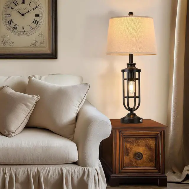 Alt view image 5 of 6 - 28" Table Lamps for Living Room Set of 2, Farmhouse Lamps for Night Stands with USB A+C, Bedside Lamps for Bedroom End Tables, Bulbs Included, Black