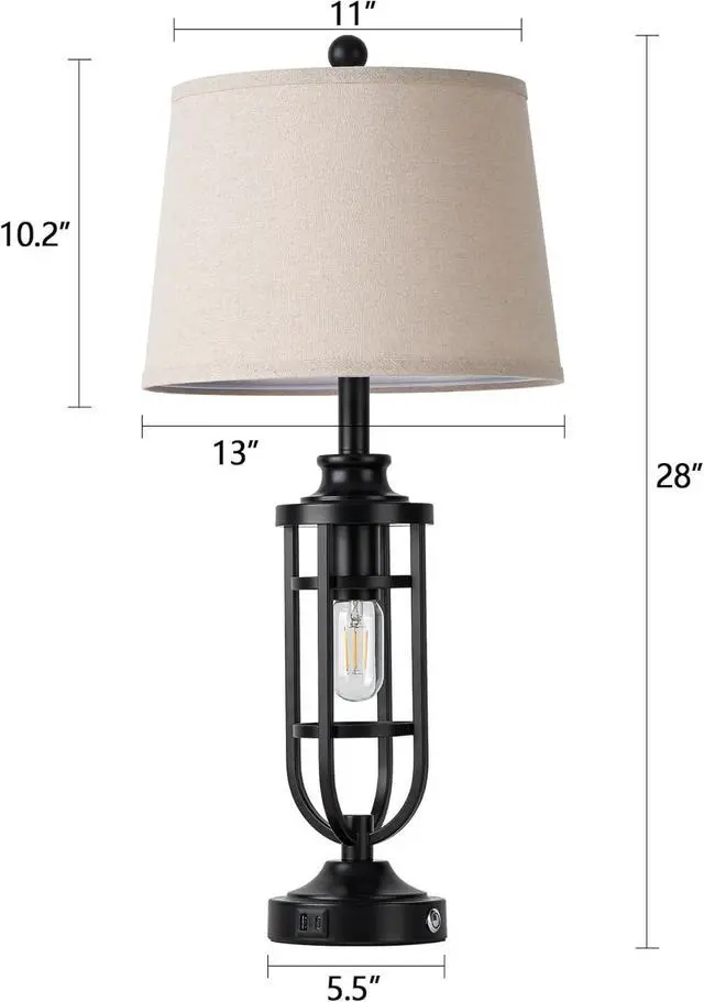 Alt view image 6 of 6 - 28" Table Lamps for Living Room Set of 2, Farmhouse Lamps for Night Stands with USB A+C, Bedside Lamps for Bedroom End Tables, Bulbs Included, Black