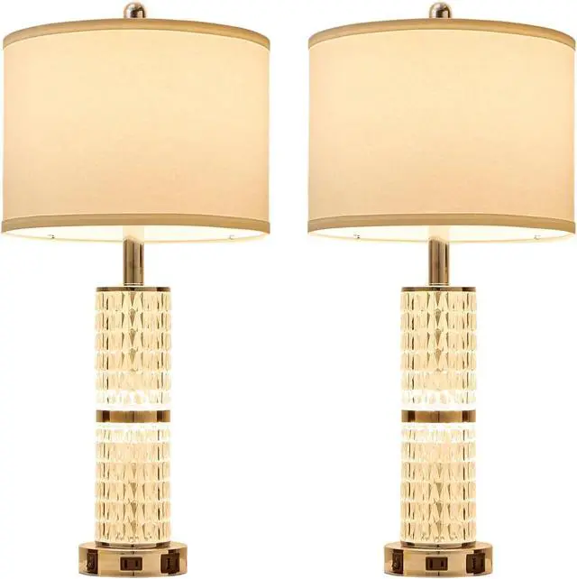 Alt view image 6 of 7 - Crystal Table Lamp Set of 2, Modern Touch Lamp with Nightlight, 3-Way Dimmable Bedroom Lamp with 2 USB Ports & AC Outlets for Living Room Bedside Nightstand Lamp