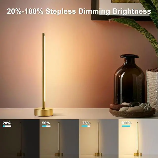 Alt view image 5 of 7 - Cordless LED Table Lamp Set of Two, Battery Operated Portable Desk Lamp,Dimmable/3 Color/Memory Function,Modern Rechargeable Table Light for Living Room,Bedroom,Bedside,Gold, 2 Pack