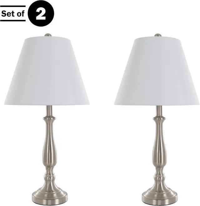Alt view image 2 of 7 - Brushed Steel Table Lamps - Set of 2 Traditional Accent Lights with LED Bulbs - Home Décor for Bedroom, Living Room, Office, or Entry by Lavish Home