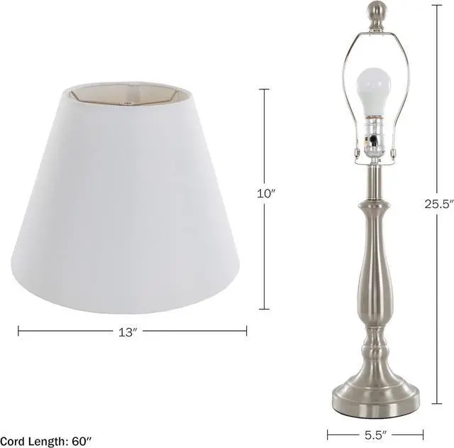Alt view image 6 of 7 - Brushed Steel Table Lamps - Set of 2 Traditional Accent Lights with LED Bulbs - Home Décor for Bedroom, Living Room, Office, or Entry by Lavish Home