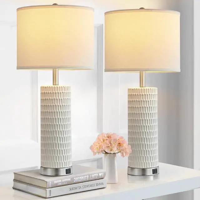 Alt view image 2 of 7 - 26.5" Ceramic Table Lamp Set of 2, 3 Way Dimmable Touch Control Table Lamp with 2 USB Charging Ports for Bedroom Living Room, Modern Nightstand Lamp End Table Lamps, Bulbs Included