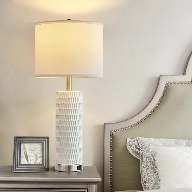 Alt view image 6 of 7 - 26.5" Ceramic Table Lamp Set of 2, 3 Way Dimmable Touch Control Table Lamp with 2 USB Charging Ports for Bedroom Living Room, Modern Nightstand Lamp End Table Lamps, Bulbs Included