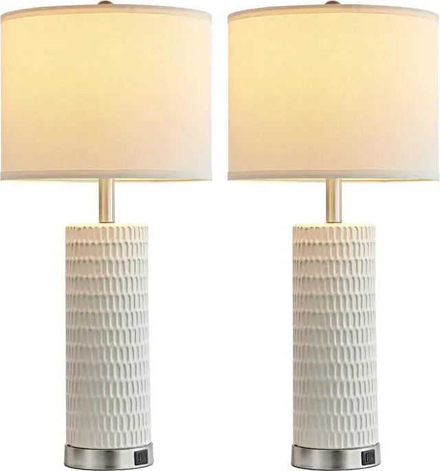 Alt view image 7 of 7 - 26.5" Ceramic Table Lamp Set of 2, 3 Way Dimmable Touch Control Table Lamp with 2 USB Charging Ports for Bedroom Living Room, Modern Nightstand Lamp End Table Lamps, Bulbs Included