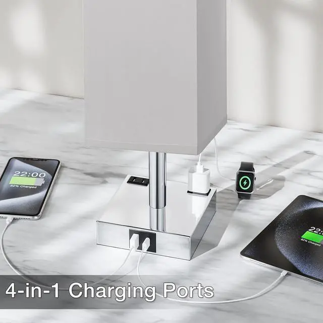 Alt view image 4 of 7 - Touch Bedside Table Lamp Set of 2-3-Way Dimmable Night Lamp with USB A + Type C Charging Ports and Two AC Outlets, Small Desk Light with E26 LED Bulb for Bedroom Living Room Dorm Office