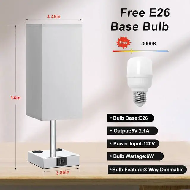 Alt view image 5 of 7 - Touch Bedside Table Lamp Set of 2-3-Way Dimmable Night Lamp with USB A + Type C Charging Ports and Two AC Outlets, Small Desk Light with E26 LED Bulb for Bedroom Living Room Dorm Office