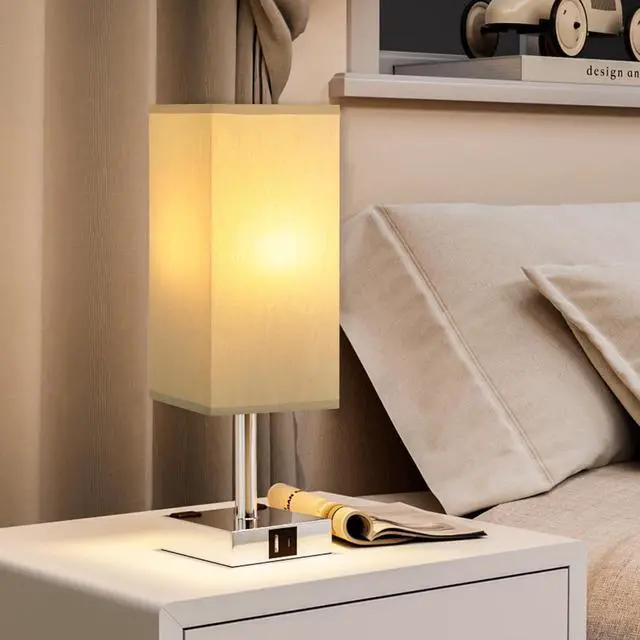 Alt view image 6 of 7 - Touch Bedside Table Lamp Set of 2-3-Way Dimmable Night Lamp with USB A + Type C Charging Ports and Two AC Outlets, Small Desk Light with E26 LED Bulb for Bedroom Living Room Dorm Office