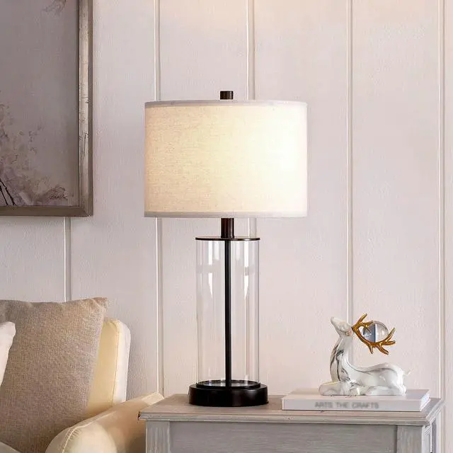 Alt view image 3 of 7 - KAWOTI 23'' Clear Glass Table Lamp Set of 2 Bedroom Lamps with USB Ports and AC Outlet Living Room Nightstand Lamp Bulbs Included